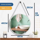 Espelho Redondo Adnet 40 cm Sala / Quarto / Banheiro / Com Alça Couro Suporte