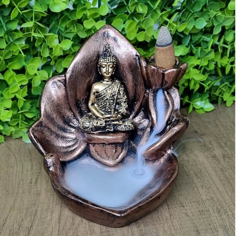 Incensário Cascata Fumaça e Vareta Flor de Lotus Buda Hindu