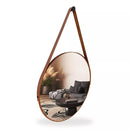 Espelho Redondo Adnet 40 cm Sala / Quarto / Banheiro / Com Alça Couro Suporte