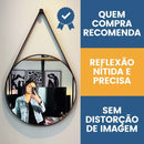 Espelho Redondo Adnet 40 cm Sala / Quarto / Banheiro / Com Alça Couro Suporte