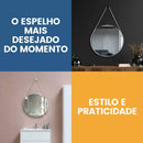 Espelho Redondo Adnet 40 cm Sala / Quarto / Banheiro / Com Alça Couro Suporte