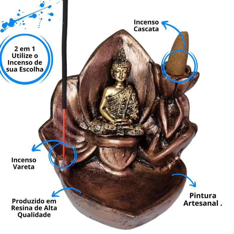 Incensário Cascata Fumaça e Vareta Flor de Lotus Buda Hindu